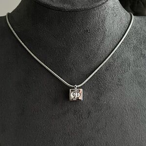 Vintage Christian Dior Classic CD Logo Monogram Cube Dice Silver Chain Necklace